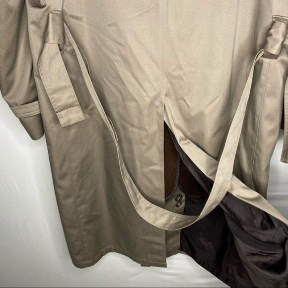Vintage 80s London Fog Trench Coat Men 40R Beige Double Breasted Long Belt Liner - Picture 9 of 12